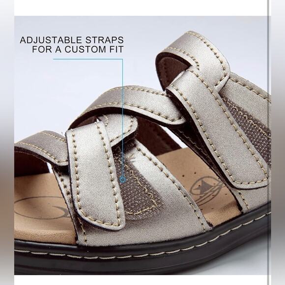 Sandals for Women Orthotic Slides Adjustable Hook and Loop Flat Slide - Picture 6 of 6